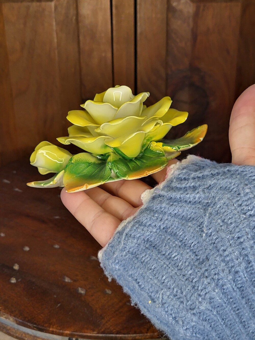 Yellow Porcelain Rose Figurine - Picture 4 of 15